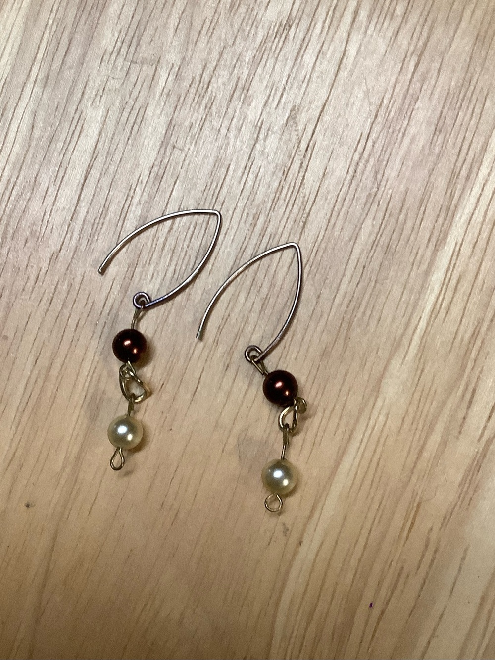 Hand Crafted Brown and Cream Pearl Drop Earrings
